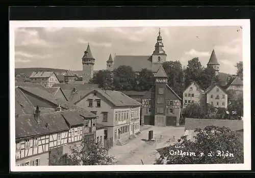 AK Ostheim v. d. Rhön, Ortspartie mit Kirche