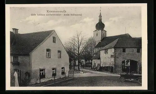 AK Konnersreuth, Die beiden Giebelfenster, Resls Stübchen, Kirche