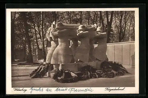 AK Würzburg, Blick auf ein Kriegerdenkmal