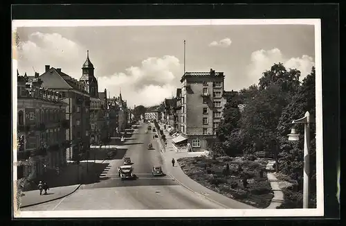 AK Rastatt, Bahnhofstrasse mit Anlagen