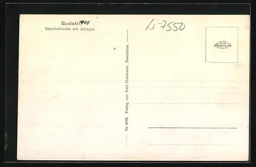 AK Rastatt, Bahnhofstrasse mit Anlagen