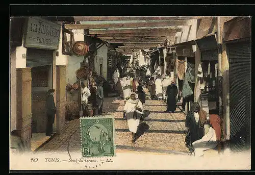 AK Tunis, Souk-El-Grana, Geschäft A la Ville de Thiers