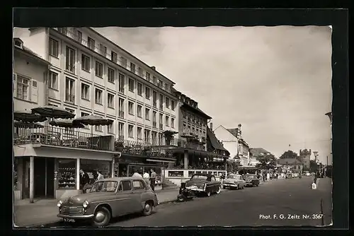 AK Rüdesheim am Rhein, Rheinstrasse mit Parkhotel Deutscher Hof und Adlerturm
