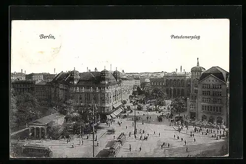 AK Berlin-Tiergarten, Potsdamerplatz mit Strassenbahnen