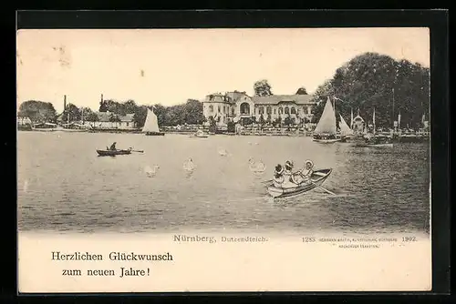 AK Nürnberg, Dutzendteich mit Booten und Schwänen