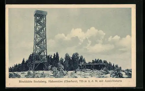 AK Hahnenklee /Oberharz, Blockhütte Bocksberg mit Aussichtsturm