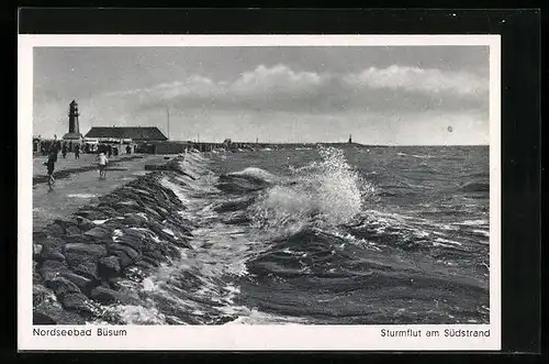 AK Büsum, Sturmflut am Südstrand