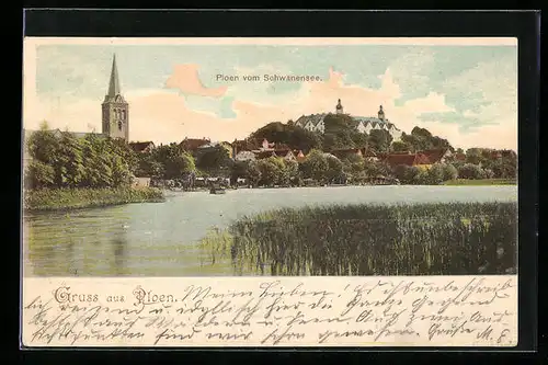 AK Ploen vom Schwanensee, Gesamtansicht vom See aus