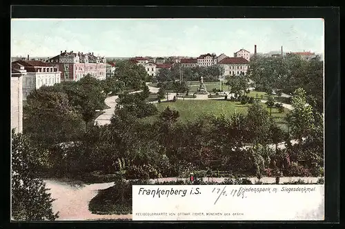 AK Frankenberg i. S., Friedenspark mit Siegesdenkmal