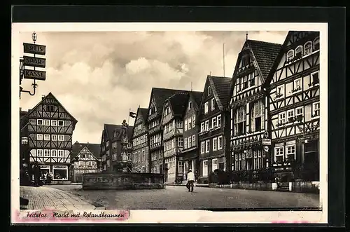 AK Fritzlar, Marktplatz mit Hotel und Rolandbrunnen