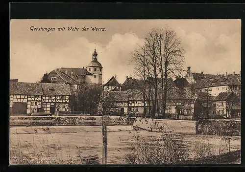 AK Gerstungen, Uferpartie mit Wehr der Werra