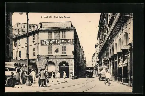 AK Alger, Rue Bab-Azoun, Strassenpartie, Strassenbahn