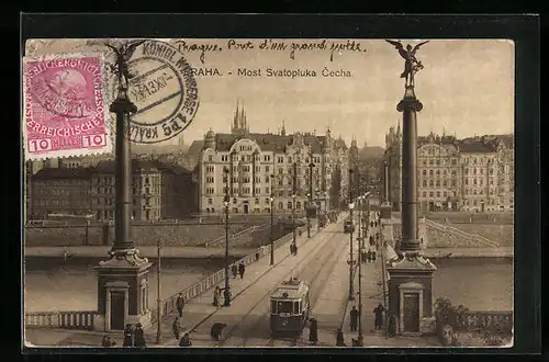AK Praha, Most Svatopluka Cecha, Strassenbahn