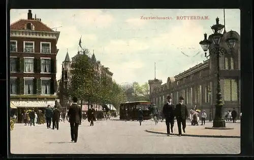 AK Rotterdam, Zeevischmarkt, Strassenbahn