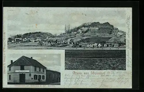 Mondschein-AK Wolsdorf, Restauration Erholung von Joh. Franken, Totalansicht