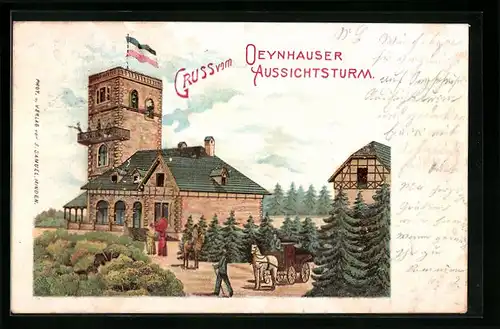 Lithographie Bad Oeynhausen, Gruss vom Gasthof Aussichtsturm