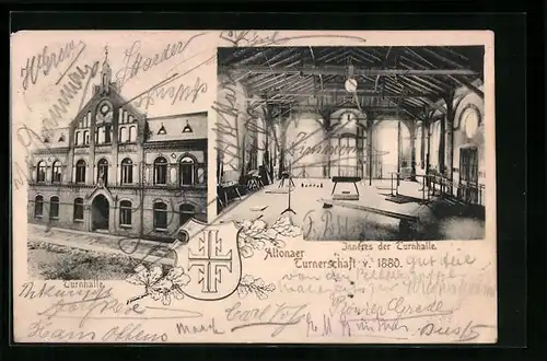 AK Hamburg-Altona, Altonaer Turnerschaft v. 1880, Inneres der Turnhalle, Turnhalle