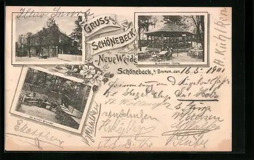 AK Schönebeck b. Bremen, Gasthaus Neue Weide, Schweizer Hütte, Im kühlen Grunde