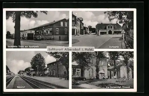 AK Albersdorf i. Holst., Gaststätte Timm am Sportplatz, Bahnhof und Kur-Badeanstalt