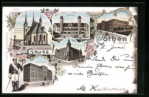 Lithographie Cöthen i. Anhalt, Polytechnikum, Schloss, Landes-Seminar