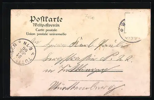 Lithographie Waiblingen, Totalansicht der Ortschaft