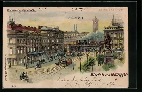 Lithographie Berlin, Alexanderplatz, Halt gegen das Licht