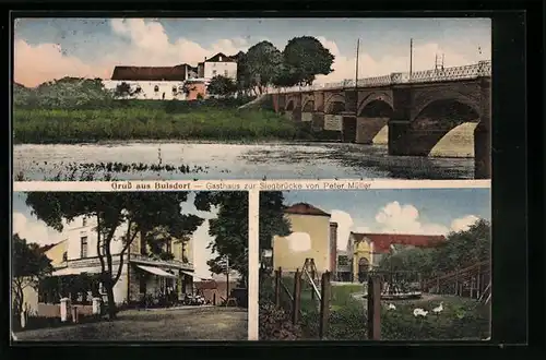 AK Buisdorf, Siegbrücke, Gasthaus zur Siegbrücke Peter Müller, mit Spielplatz