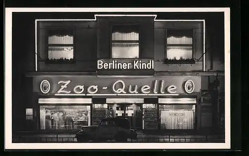 AK Berlin-Charlottenburg, Gasthaus Zoo-Quelle Willy Seidlitz, Strassenansicht bei Nacht