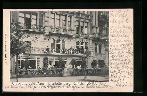 AK Berlin-Charlottenburg, Cafe Mandl in der Kantstrasse 165-166, mit Terrasse und Gast-Balkon