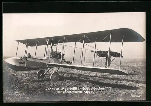 Foto-AK Sanke Nr. 250: Der neue Ago-Militär-Doppeldecker mit abnehmbarer Kappe