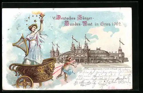 Lithographie Graz, VI. Deutsches Sänger-Bundes-Fest 1902