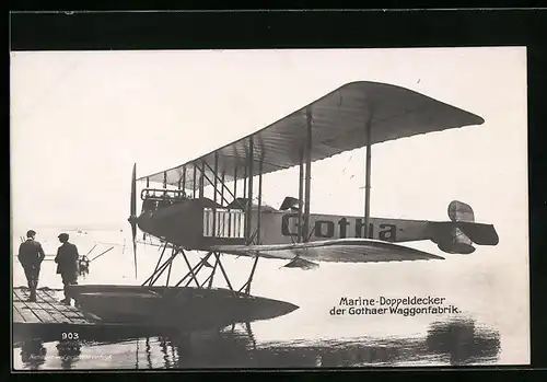 Foto-AK Sanke Nr. 903: Marine-Doppeldecker-Wasserflugzeug der Gothaer Waggonfabrik