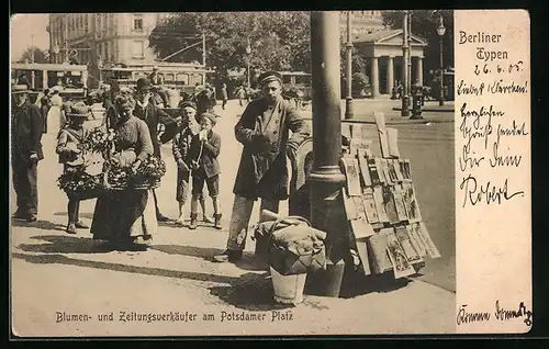 AK Berliner Typen, Blumen- und Zeitungsverkäufer am Potsdamer Platz