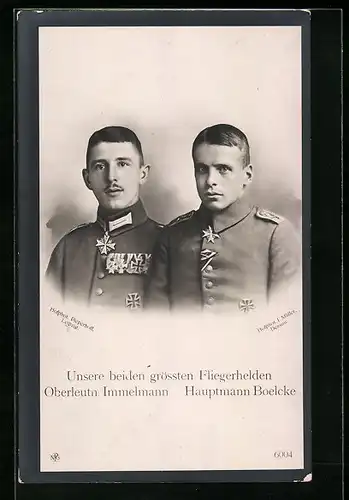 AK Unsere beiden grössten Fliegerhelden Oberleutnant Immelmann und Hauptmann Boelcke