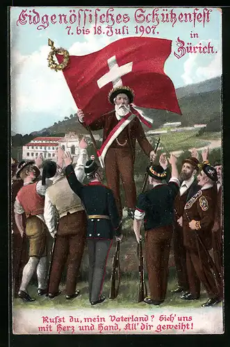 AK Zürich, Karte zum eidgenössischen Schützenfest 7. bis 18. Juli 1907