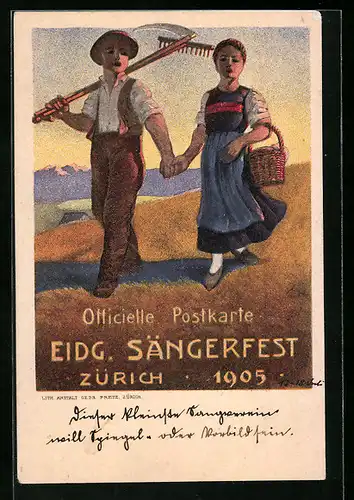 Künstler-AK Zürich, Eidg. Sängerfest 1905, Bauern Hand in Hand