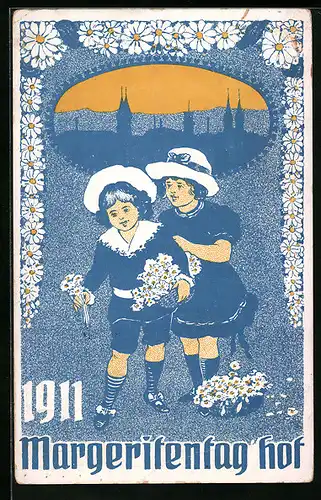 Künstler-AK Ganzsache Bayern PP27C3 /06: Hof, Margeritentag 1911, Mädchen mit Margeriten