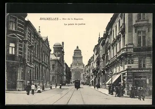 AK Bruxelles, Rue de la Regence, Le palais de justice, Strassenbahn