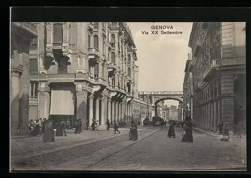 AK Genova, Via XX Settembre, Strassenbahn