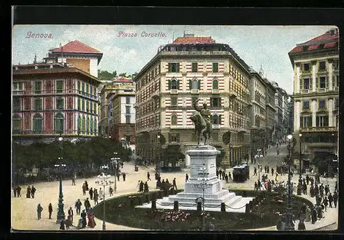 AK Genova, Piazza Corvetto, Strassenbahn