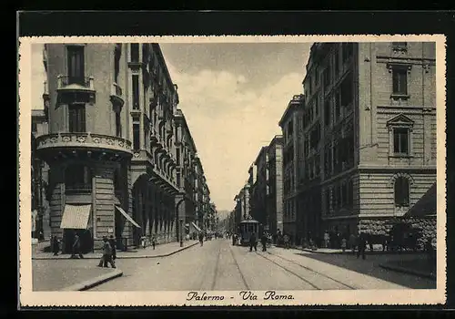 AK Palermo, Via Roma, Strassenbahn