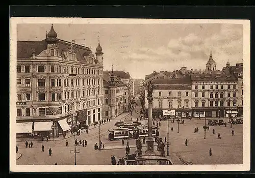 AK Brünn, Freiheitsplatz mit Strassenbahn