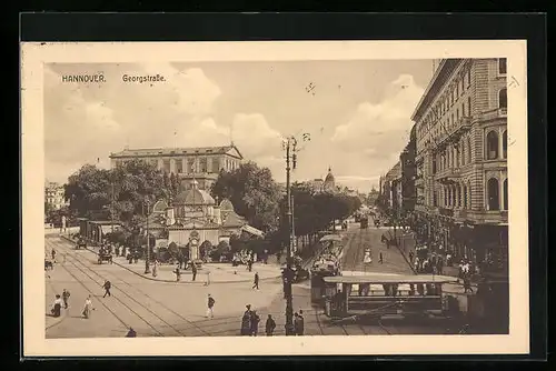 AK Hannover, Georgstrasse mit Strassenbahnen