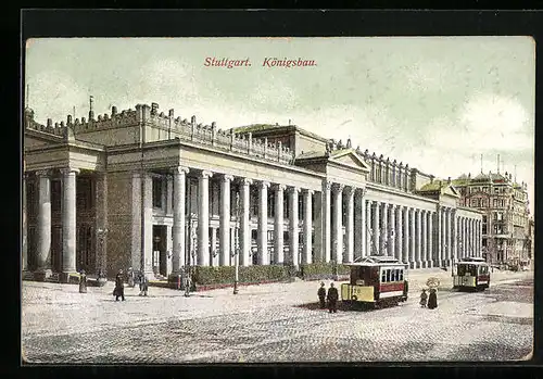 AK Stuttgart, Königsbau mit Strassenbahnen