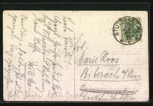 AK Stuttgart, Königsbau mit Strassenbahnen