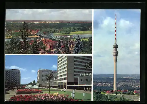 AK Dresden, Blick von der Loschwitzhöhe, Prager Strasse, Fernsehturm
