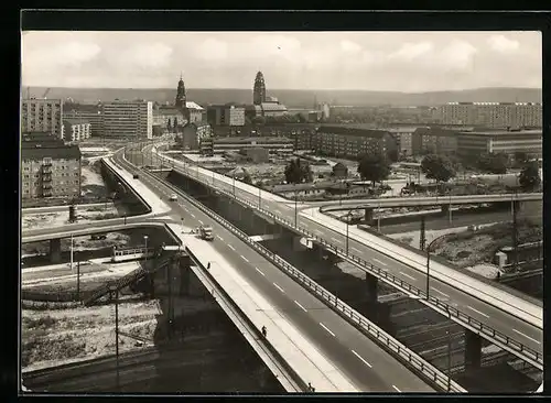 AK Dresden, Ortsansicht mit Hochstrasse 1969