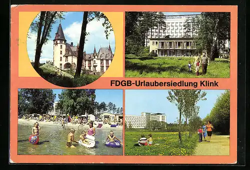 AK Klink /Kr. Waren, FDGB-Urlaubersiedlung, Erholungsheim Schloss Klink, Erholungsheim Herbert Warnke