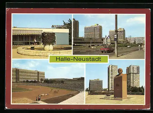 AK Halle-Neustadt, Alchimistenbrunnen, Magistrale, Lenindenkmal