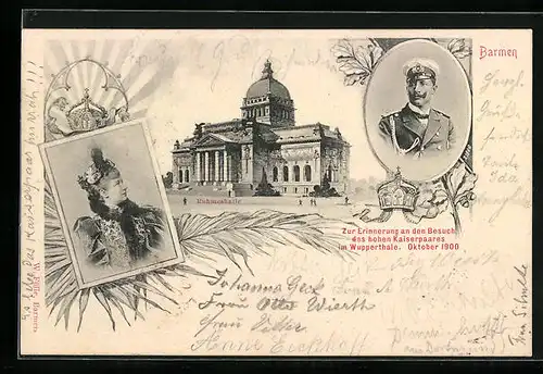 AK Barmen, Ruhmeshalle, Erinnerung an den Besuch des Kaiserpaares 1900